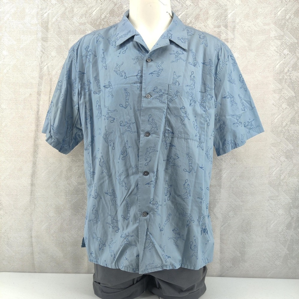 JW Anderson Uniqlo Shirt Mens XL Blue Tennis Print Button Up Short Sleeve Pocket